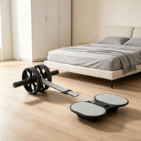 Rouleau abdominal multifonctionnel à 2 roues avec bande de résistance et tapis de genouillère – Rouleau d'exercice abdominal portable pour la maison et la salle de sport (hommes et femmes)