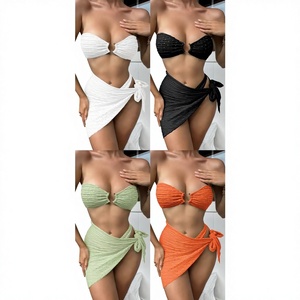 Nouveau <span class=keywords><strong>bikini</strong></span> bandeau trois pièces style européen et américain avec décolleté et découpes, jupe et haut tube unis - Product Image 2