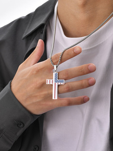 Vendita calda personalizzato in acciaio inox bandiera americana patriottica croce collana ciondolo gioielli religiosi Unisex regalo commemorativo - Product Image 6