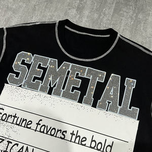 T-shirts graphiques imprimés streetwear lourds, chemise ample à col rond de designer, t-shirt en coton surdimensionné de haute qualité avec strass - Product Image 3