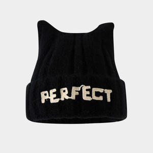 Großhandel Custom Logo Unisex Winter Warme Acryl Mütze Hut Katze Ohr Dekoration Hochwertige Strick mütze - Product Image 3