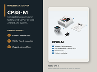 Adaptor CarPlay Nirkabel CP88-M Android Auto Koneksi Tipe-A ke C Kompatibel dengan Kendaraan CarPlay Kabel Pabrikan