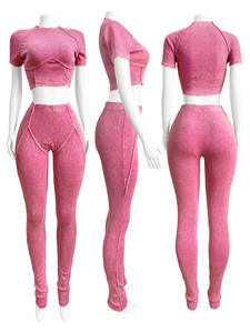 Conjunto de 2 Piezas para Mujer 2025: Top Corto de Punto Acanalado y Leggings, Estilo Y2K, Corte Ajustado, Conjunto Deportivo de Dos Piezas - Product Image 2