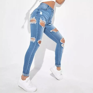 กางเกงยีนส์เอวสูงแบบลำลองของผู้หญิง,ยีนส์สกินนี่ฟอกแนวแฟชั่น - Product Image 5