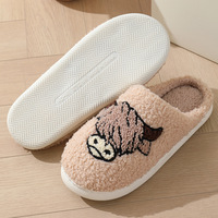 Chaussons d'hiver transfrontaliers pour femmes, style tête de taureau à visage souriant de dessin animé, semelle extérieure en TPR, antidérapants, doublure en peluche chaude, vente en gros pour la maison et l'intérieur