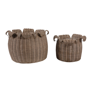 Cesti portaoggetti in rattan intrecciati con bordo smerlato per l'organizzazione domestica e lo stile degli scaffali - Product Image 1