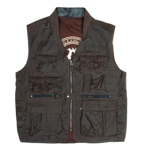 OEM Custom Heavy Duty Men Utility Multi-Pocket Outdoor Big Pockets Casual Gilet Jacket Work Wear Leather Vest