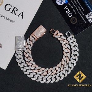 13mm Two ToneJewelry 925 Sterling <b>Silver</b> Moissanite Cuban Link <b>Chain</b> Hip Hop Cuban Iced Out <b>Necklace</b> Bracelet <b>for</b> <b>Men</b> Women - Product Image 2