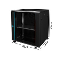 Armoire réseau murale SYNSTRO 12U 600x450x650mm 19 pouces avec façade en verre trempé noir, coffret de serveur IP20 pour bureau et audio