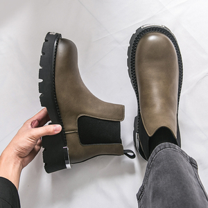 Bottes classiques décontractées pour hommes, bottes <span class=keywords><strong>vintage</strong></span> en cuir à plateforme épaisse, style britannique, pour la marche et la <span class=keywords><strong>moto</strong></span>, <span class=keywords><strong>chaussures</strong></span> habillées - Product Image 2