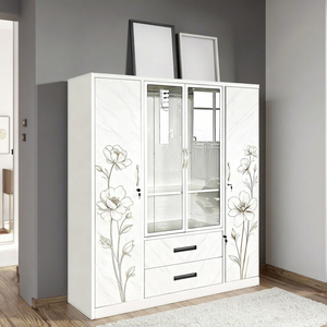 Elegante e funzionale in acciaio a 4 porte per camera da letto <span class=keywords><strong>armadio</strong></span> autoportante con chiusura a chiave 2 cassetti appesi per porte <span class=keywords><strong>scorrevoli</strong></span> in tessuto - Product Image 2