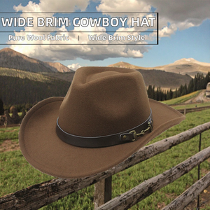 New Style Large Brim Custom Wool Felt Western Cowboy <b>Hats</b> <b>for</b> Unisex Adults-Business Outdoor Party Use - Product Image 2