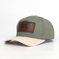 Casquette structurée 5 panneaux de haute qualité avec patch en cuir personnalisé et visière incurvée en tissu de coton