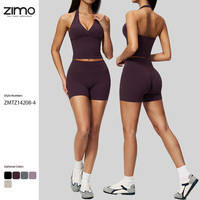 Débardeur et short de yoga taille haute personnalisables, écologiques, respirants, extensibles dans quatre directions, anti-humidité, à col en V uni, pour grandes tailles