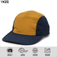 Casquette de baseball légère en nylon Taslan 5 panneaux, imperméable, respirante, douce, bicolore, séchage rapide, performance extérieure, course à pied