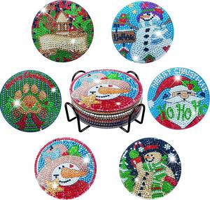 Kit de 6 sous-verres de Noël DIY en diamant 5D, peinture diamant, sous-verres décoratifs pour la maison, tapis de tasse de Noël - Product Image 5