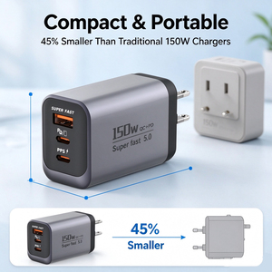 150W GaN Ladegerät 3 Anschlüsse USB C PD PPS Schnellladegerät 2C1A Multi-Port Netzteil für Laptop Handy Tablet - Product Image 5
