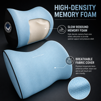Kit de coussins de soutien lombaire et appui-tête universels bleu clair pour voiture, en mousse à mémoire de forme, ultra-doux et ferme, pour véhicule