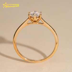 Cincin soliter emas padat 14K untuk wanita cincin pertunangan berlian Moissanite potongan brilian bulat modis - Product Image 6