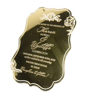 Carte d'invitation de <span class=keywords><strong>mariage</strong></span> personnalisée en acrylique miroir doré et argent avec enveloppe en velours Carte d'invitation en acrylique pour fête d'anniversaire - Product Image 2