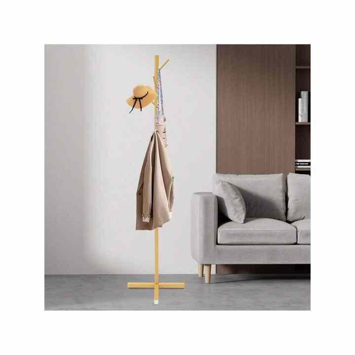 Simple Gold Metal 7-Hook Tree-Shaped Coat Rack Stand Free-Standing Corner Clothes Organizer for Home Commercial Use Elegant Rack