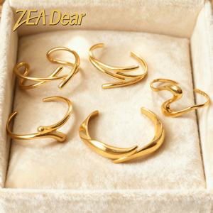 Bracelets pour femmes en acier inoxydable plaqué or 18 carats PVD, forme de goutte d'eau ouverte, polis, bijoux pour les mains, bracelets à la mode - Product Image 4