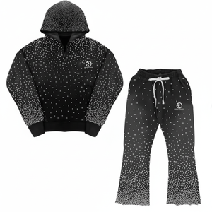 Survêtements en strass unisexe coupe ample à capuche et pantalon évasé hommes partout pierres précieuses 100% coton épais survêtements OEM - Product Image 1
