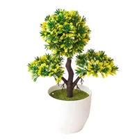 Mini plante artificielle en pot en plastique, arbre vert, plante verte en pot avec petites fleurs pour la décoration de jardin