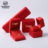 Boîtes d'emballage de bijoux en velours personnalisées HKSSHH, design de luxe, ensemble d'emballage de boîtes à bijoux rouges pour pendentifs, boucles d'oreilles, bracelets