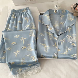 Pigiami antichi estivi cinesi nuovi vestiti a manica corta vestiti piccoli fiori freschi di seta di ghiaccio sensazione di vita elastica - Product Image 1
