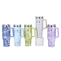 Vaso Térmico de Viaje de Acero Inoxidable con Aislamiento al Vacío, Estilo Cuarzo Fluido, con Impresión Tie-Dye y Logotipo Personalizado, 40 oz, con Asa