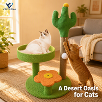 Arbre à chat en forme de cactus du désert avec repose-pieds confortable et plateforme fleurie, mobilier pour chat