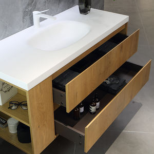 Tocador de baño de roble Natural, mueble moderno con lavabo, compartimiento abierto, novedad - Product Image 3