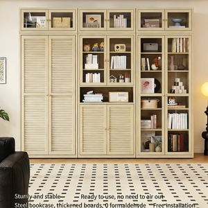 Bibliothèque moderne en acier avec portes et étagères en verre pour le rangement à domicile, au bureau ou dans le salon - Product Image 1