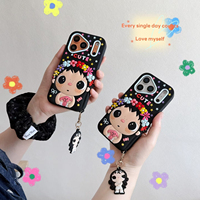 Coque de téléphone antichoc en silicone motif Fille Fleur Mignonne avec pendentif pour iPhone 17 Pro Max 16 15 Pro Max 14 13