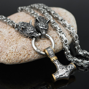 Collar con colgante de acero inoxidable con martillo de Thor de mitología vikinga nórdica Retro, cadena de emperador de plata, cabeza de Lobo para hombres - Product Image 6