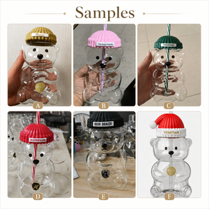 20oz Glas-Bärenbecher mit Deckel, Teddybär-Glasbecher mit Strohhalm, personalisierte Becher, Glas-Trinkgeschirr, Großhandel - Product Image 3