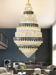 Magnífica y magnífica iluminación de araña Led de cristal superior de Color dorado, plateado y azul, diseño moderno para Villa de capa de primavera - Product Image 5