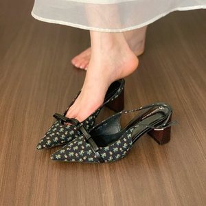 Floral sandals 2026 chunky heel <b>pointed</b> toe <b>light</b> and fresh summer and spring high-heeled single shoes fairy-like - Product Image 3