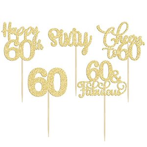 Decorazioni per Cupcake per <span class=keywords><strong>60</strong></span>° Compleanno, Topper Dorati 'Sixty Cheers to <span class=keywords><strong>60</strong></span> Years Old' per Festa di <span class=keywords><strong>60</strong></span> Anni - Product Image 3