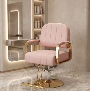 Silla de Estilismo de Salón de Lujo Negra y Dorada, Silla de Barbero Hidráulica con Base Cuadrada Dorada y Reposapiés para Salón de Belleza - Product Image 1