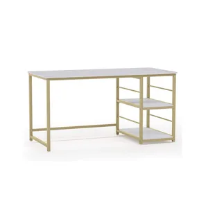 Bureau d'ordinateur à 2 niveaux de 47 pouces avec étagères de rangement, imitation <span class=keywords><strong>marbre</strong></span>, moderne, pour salon, villa, bureau à domicile, table d'étude - Product Image 1