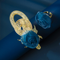 Parure de bijoux en laiton filigrané motif rose bleue, faite à la main, de luxe, pour femme, idéale pour mariage, fête, Saint-Valentin, cadeau, faible MOQ, vente en gros par petites lots