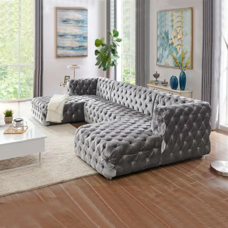 Amerikaanse Populaire Ontwerp Sofa Set U Vorm Chesterfield Getuft Couch