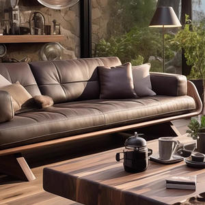 โซฟาแบ่งส่วนหนังไม้เนื้อแข็งระดับไฮเอนด์ดีไซน์วอลนัทสำหรับวัยกลางคนใหม่สำหรับโรงแรมในห้องนั่งเล่นสามที่นั่ง - Product Image 5