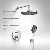 Ensemble de douche encastré chromé avec corps en laiton, poignée en alliage de zinc, pommeau de douche pluie et mitigeur de douche à main pour salle de bain