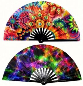 Holographic Festival <b>Bamboo</b> Clack Hand Fan Large Folding Rave Fan for Decorative Accessories for Music Festival Event Party - Product Image 2