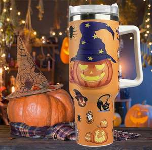 Vaso Térmico de Acero Inoxidable de 40oz con Asa, Diseño de Calabaza de Halloween, Envío desde Almacén en EE. UU. - Product Image 3