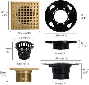Drenaje <span class=keywords><strong>de</strong></span> Ducha <span class=keywords><strong>de</strong></span> 4-1/4 Pulgadas en Bronce Champán con Base Ajustable <span class=keywords><strong>de</strong></span> ABS y Cubierta <span class=keywords><strong>de</strong></span> Acero Inoxidable con Recolector <span class=keywords><strong>de</strong></span> Cabello para Baño - Product Image 3