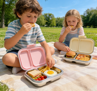 Boîte à bento mignonne à 2 compartiments en acier inoxydable 304, motif imprimé, sans BPA, étanche, compatible micro-ondes, grande capacité pour enfants et adolescents